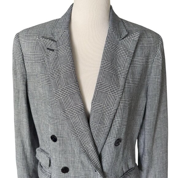 VTG Lauren Ralph Lauren Blazer Linen Plaid Academia Houndstooth Double Breasted - Picture 2 of 16